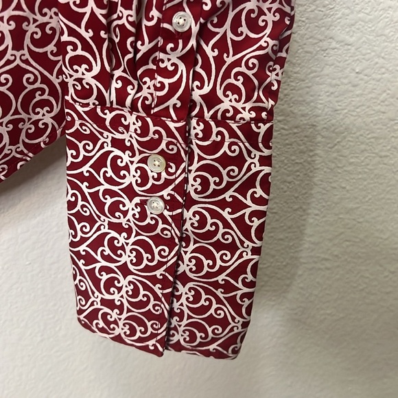 Talbots women’s button down blouse Maroon White scroll print 10 - Picture 4 of 7